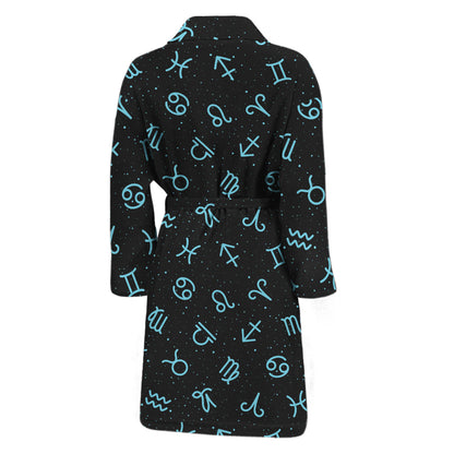 Blue Zodiac Symbols Pattern Print Men's Bathrobe