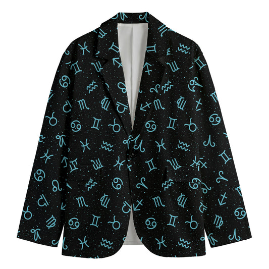 Blue Zodiac Symbols Pattern Print Men's Blazer