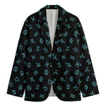 Blue Zodiac Symbols Pattern Print Men's Blazer