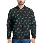 Blue Zodiac Symbols Pattern Print Men's Bomber Jacket
