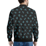 Blue Zodiac Symbols Pattern Print Men's Bomber Jacket