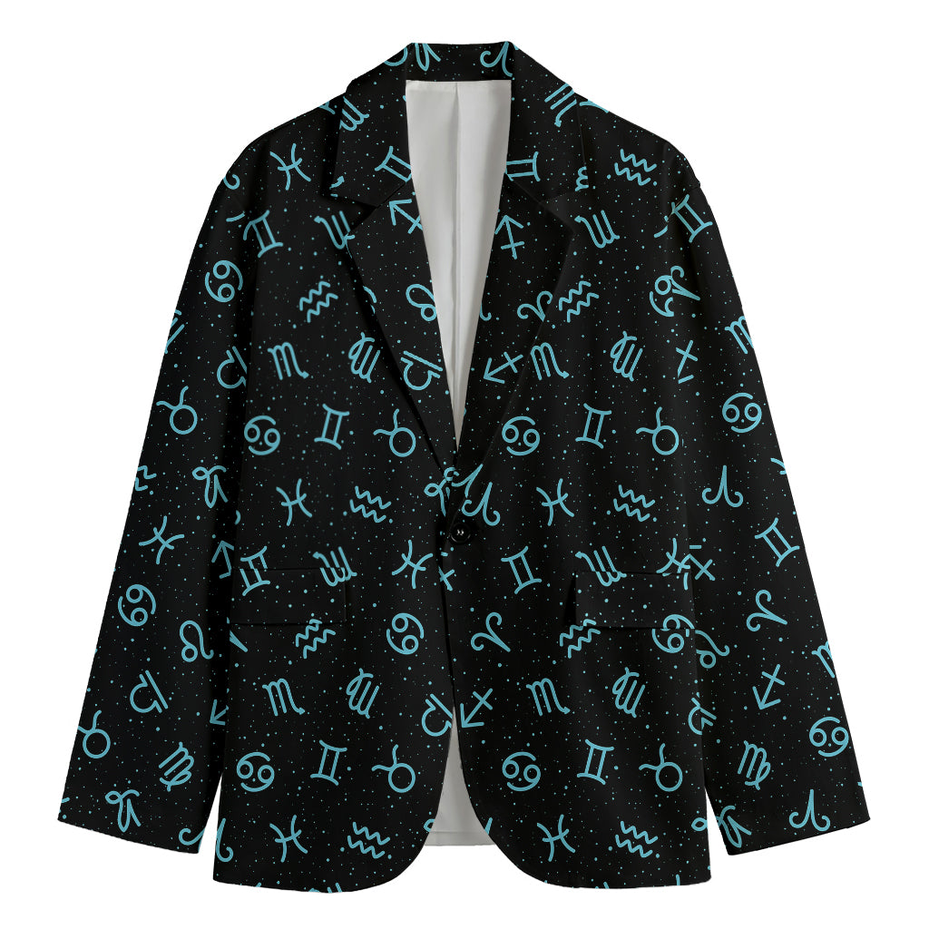 Blue Zodiac Symbols Pattern Print Men's Cotton Blazer