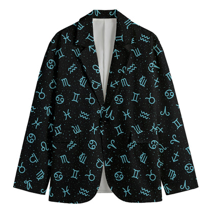 Blue Zodiac Symbols Pattern Print Men's Cotton Blazer