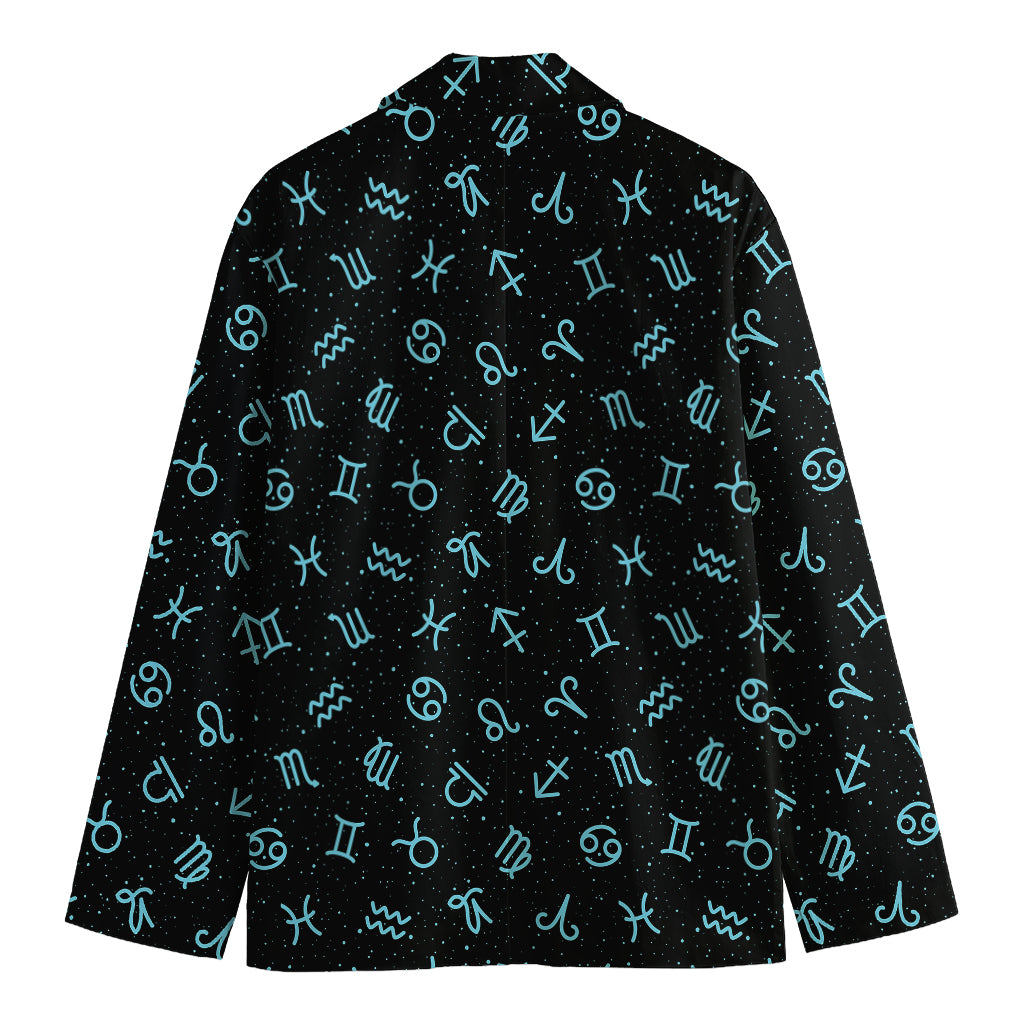 Blue Zodiac Symbols Pattern Print Men's Cotton Blazer