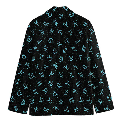 Blue Zodiac Symbols Pattern Print Men's Cotton Blazer