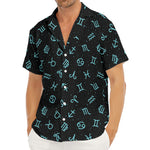 Blue Zodiac Symbols Pattern Print Men's Deep V-Neck Shirt