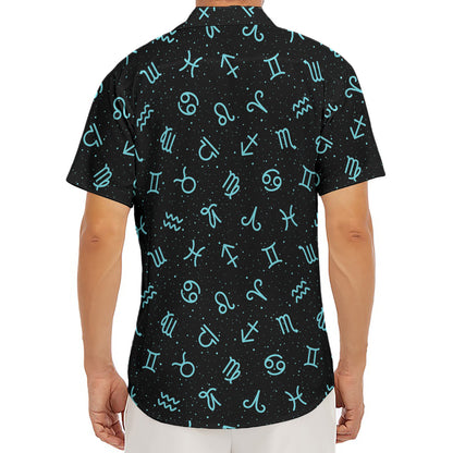 Blue Zodiac Symbols Pattern Print Men's Deep V-Neck Shirt