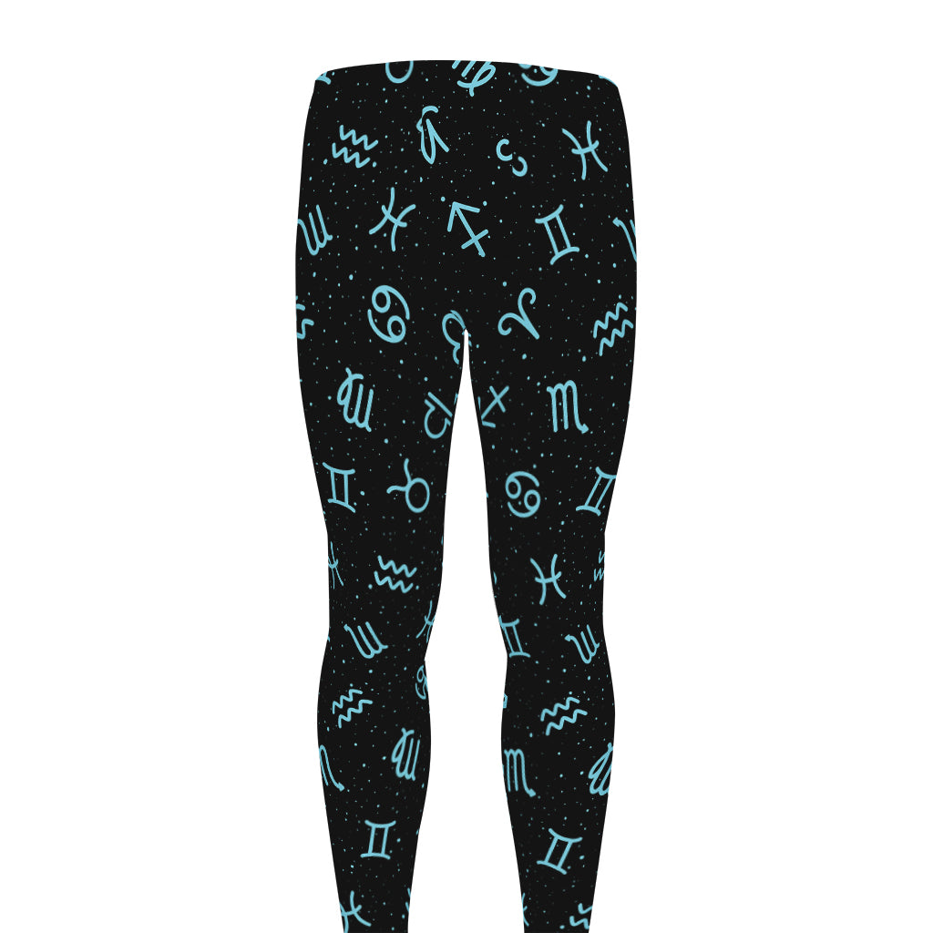 Blue Zodiac Symbols Pattern Print Men's leggings