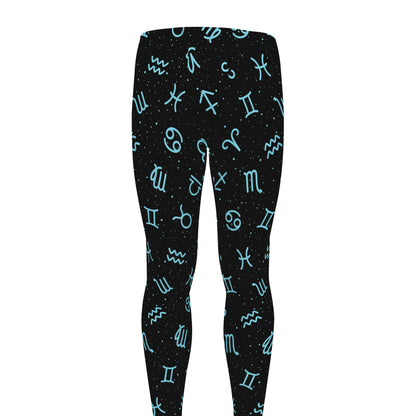 Blue Zodiac Symbols Pattern Print Men's leggings