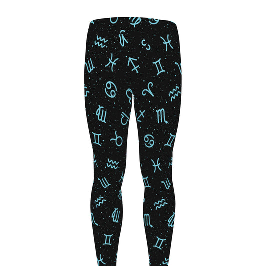 Blue Zodiac Symbols Pattern Print Men's leggings