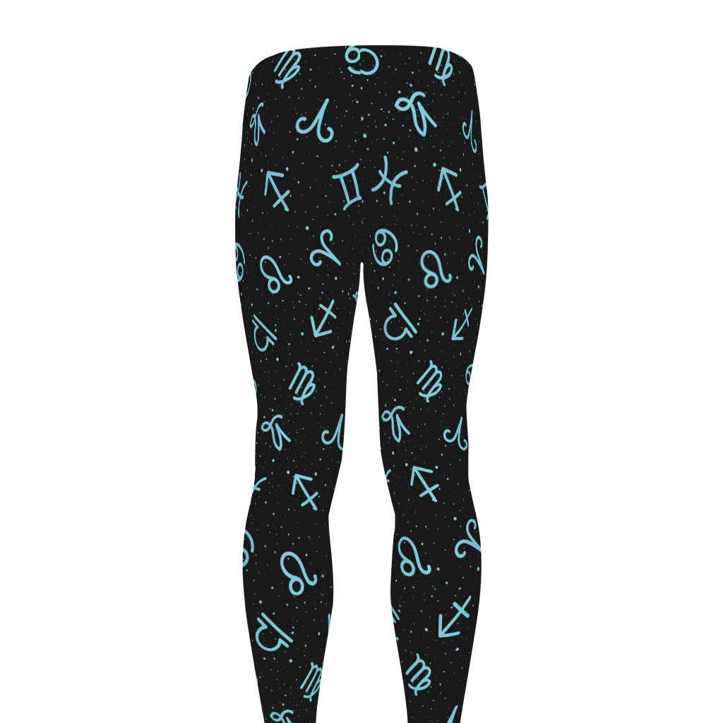Blue Zodiac Symbols Pattern Print Men's leggings