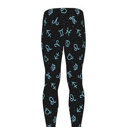 Blue Zodiac Symbols Pattern Print Men's leggings