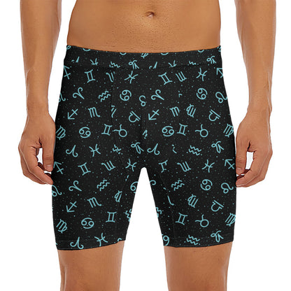 Blue Zodiac Symbols Pattern Print Men's Long Boxer Briefs