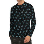 Blue Zodiac Symbols Pattern Print Men's Long Sleeve Rash Guard