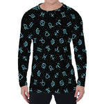 Blue Zodiac Symbols Pattern Print Men's Long Sleeve T-Shirt
