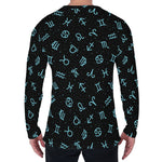 Blue Zodiac Symbols Pattern Print Men's Long Sleeve T-Shirt
