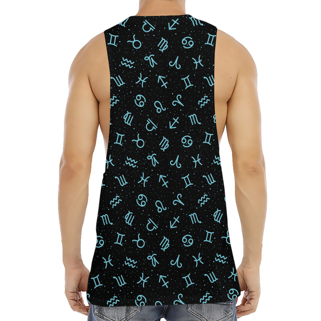 Blue Zodiac Symbols Pattern Print Men's Muscle Tank Top