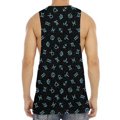 Blue Zodiac Symbols Pattern Print Men's Muscle Tank Top