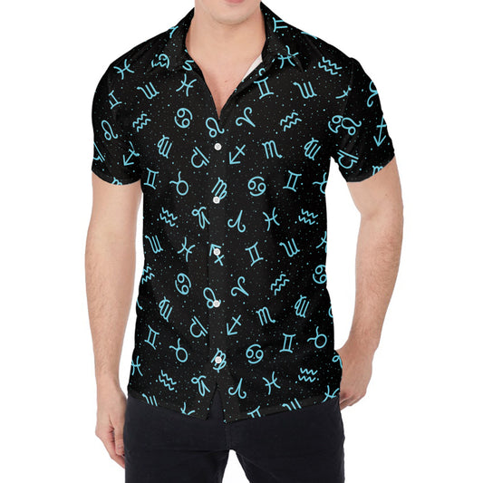 Blue Zodiac Symbols Pattern Print Men's Shirt