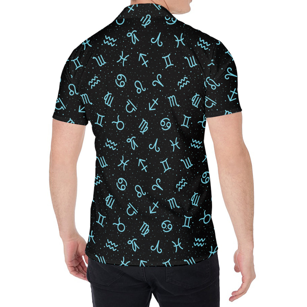 Blue Zodiac Symbols Pattern Print Men's Shirt