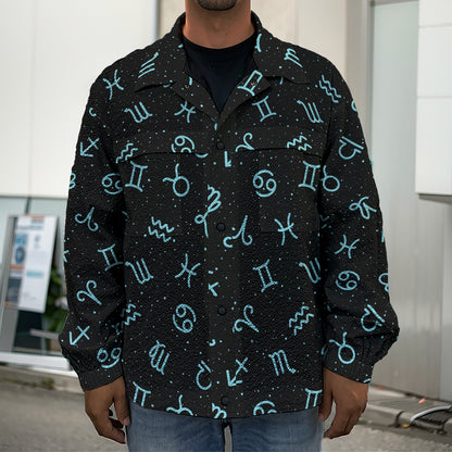 Blue Zodiac Symbols Pattern Print Men's Shirt Jacket