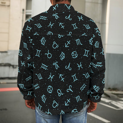 Blue Zodiac Symbols Pattern Print Men's Shirt Jacket