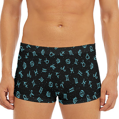 Blue Zodiac Symbols Pattern Print Men's Short Boxer Briefs