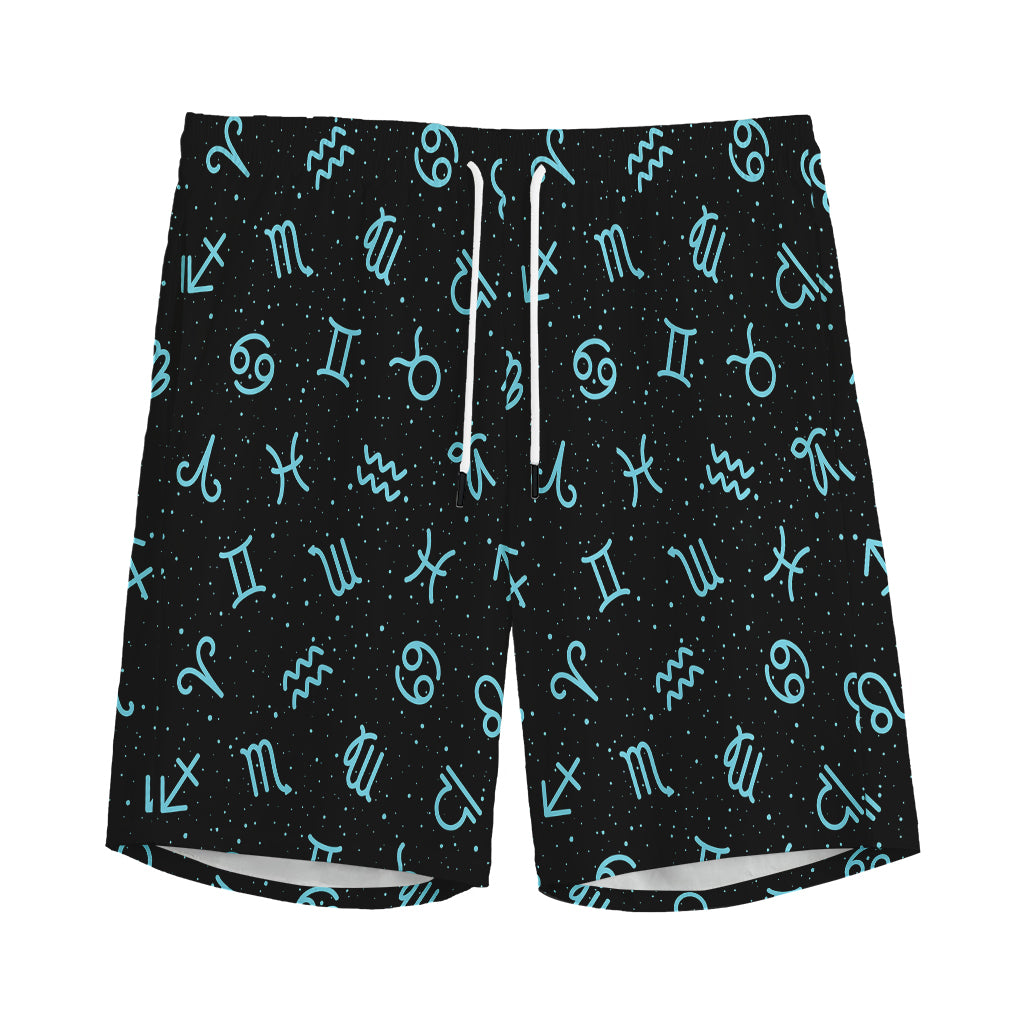 Blue Zodiac Symbols Pattern Print Men's Sports Shorts