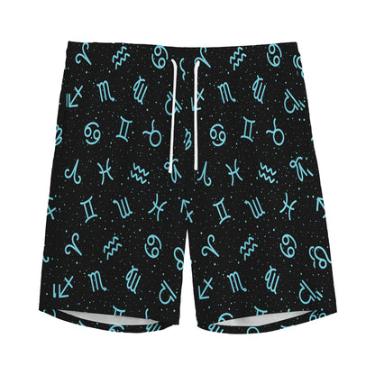 Blue Zodiac Symbols Pattern Print Men's Sports Shorts