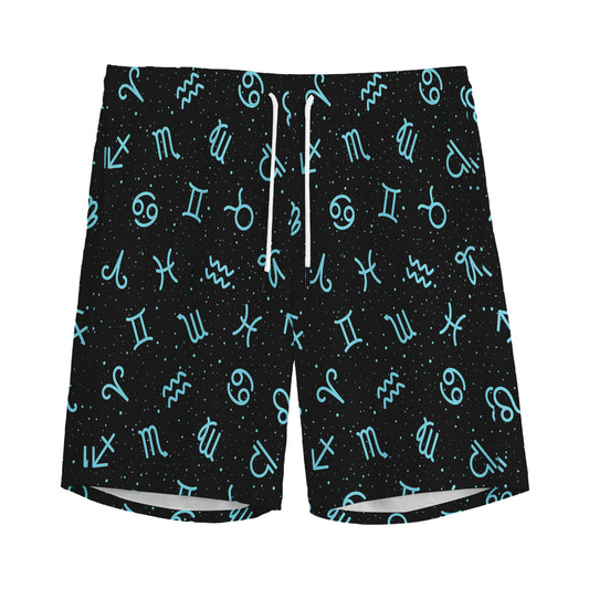 Blue Zodiac Symbols Pattern Print Men's Sports Shorts