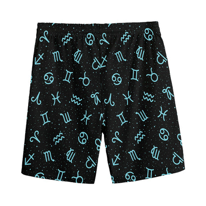 Blue Zodiac Symbols Pattern Print Men's Sports Shorts