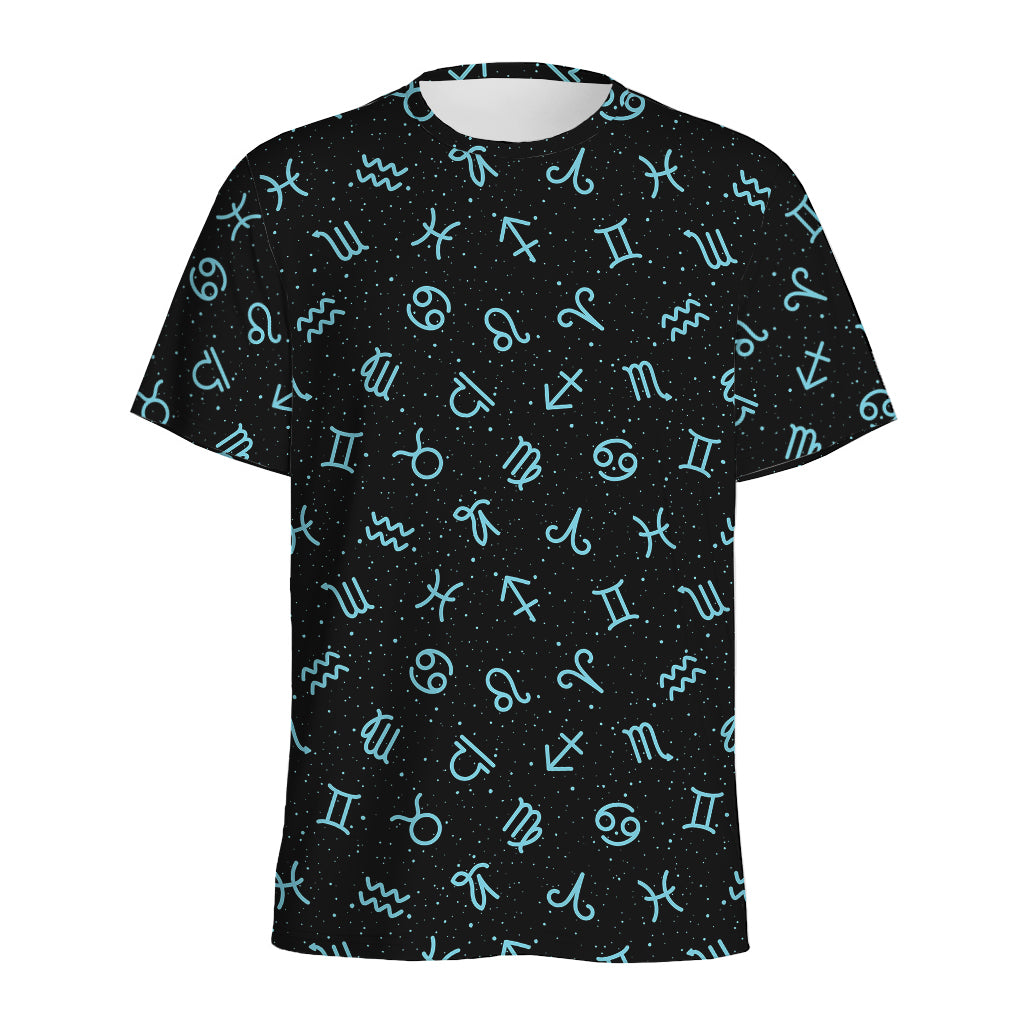 Blue Zodiac Symbols Pattern Print Men's Sports T-Shirt