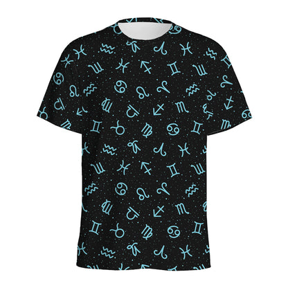 Blue Zodiac Symbols Pattern Print Men's Sports T-Shirt