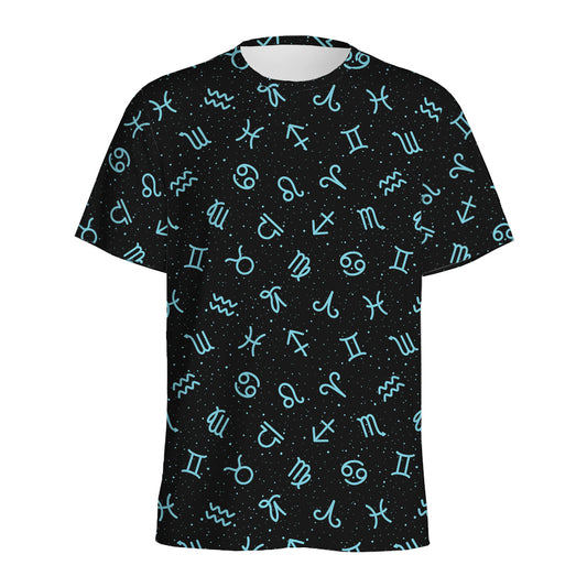 Blue Zodiac Symbols Pattern Print Men's Sports T-Shirt