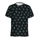 Blue Zodiac Symbols Pattern Print Men's Sports T-Shirt