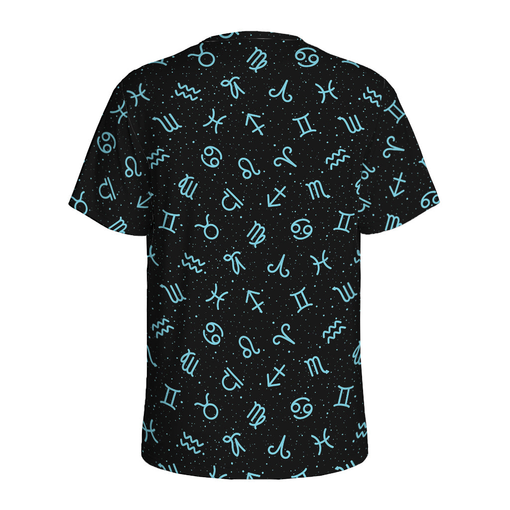 Blue Zodiac Symbols Pattern Print Men's Sports T-Shirt