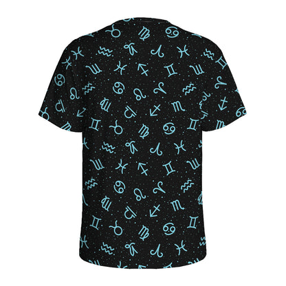 Blue Zodiac Symbols Pattern Print Men's Sports T-Shirt