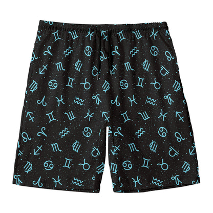 Blue Zodiac Symbols Pattern Print Men's Swim Trunks