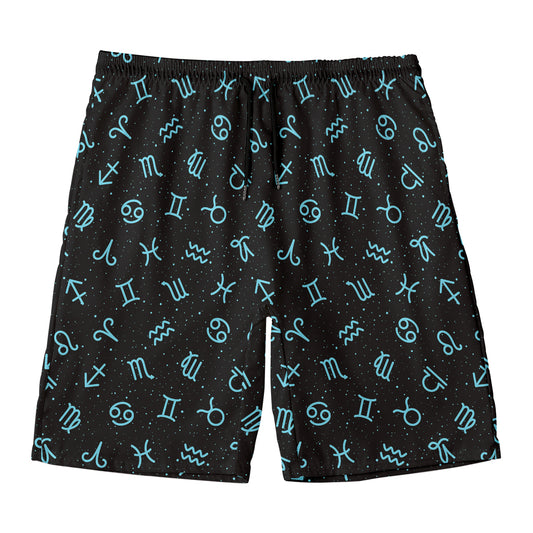 Blue Zodiac Symbols Pattern Print Men's Swim Trunks
