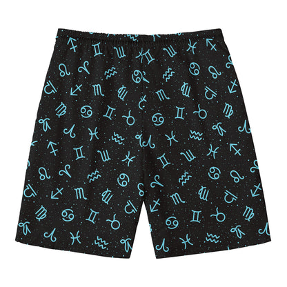 Blue Zodiac Symbols Pattern Print Men's Swim Trunks