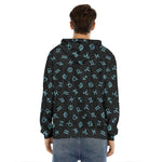 Blue Zodiac Symbols Pattern Print Men's Velvet Pullover Hoodie