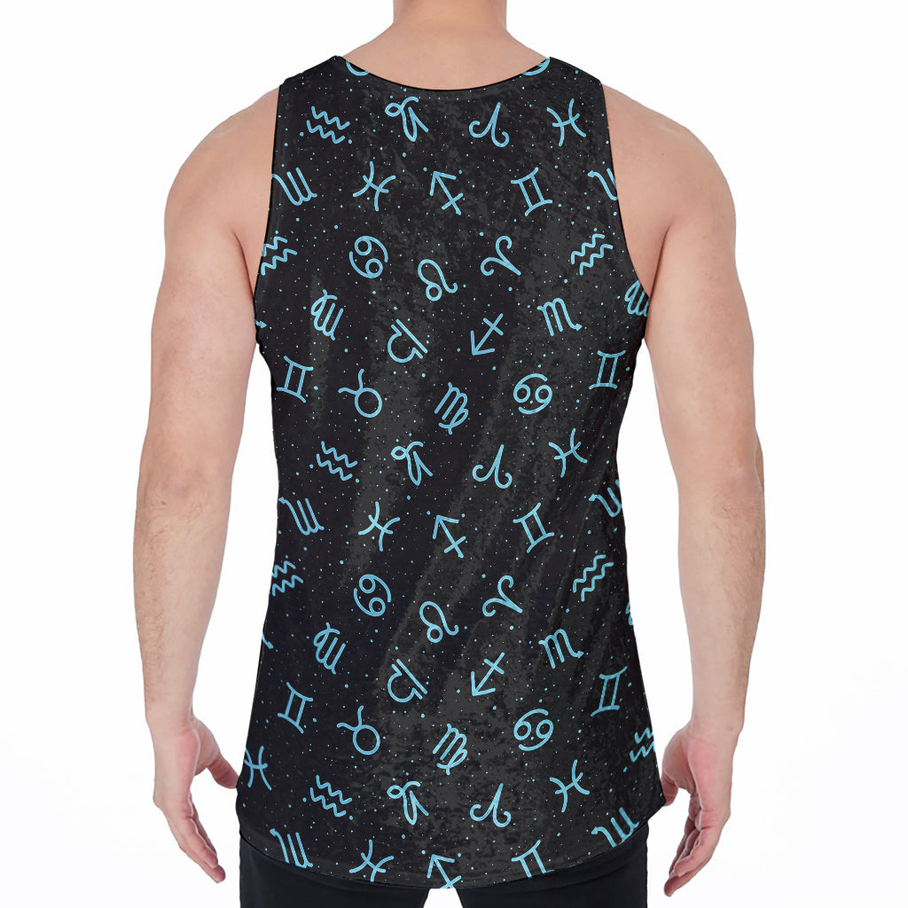Blue Zodiac Symbols Pattern Print Men's Velvet Tank Top