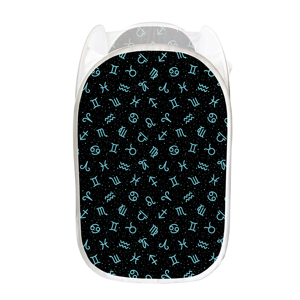 Blue Zodiac Symbols Pattern Print Mesh Laundry Hamper