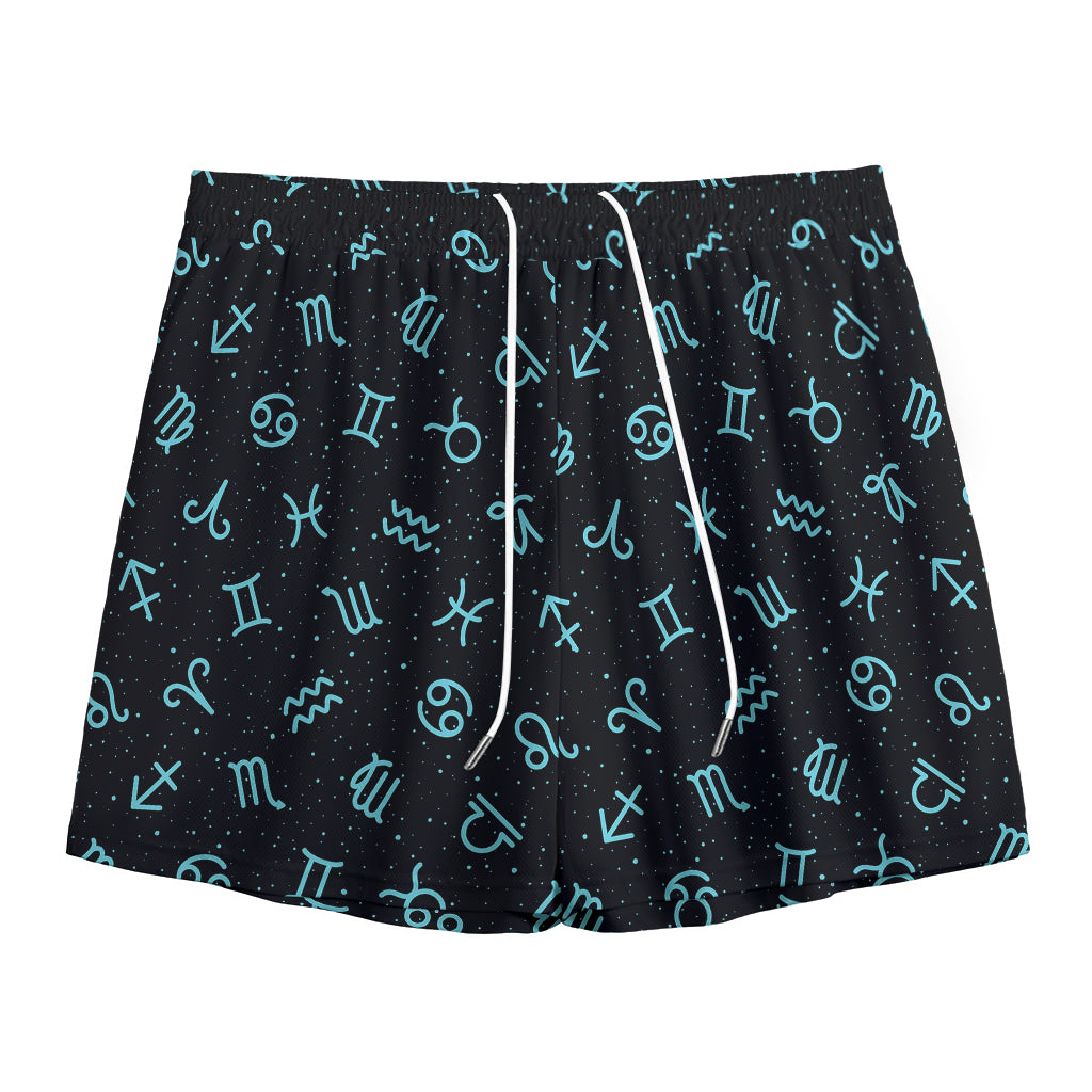 Blue Zodiac Symbols Pattern Print Mesh Shorts