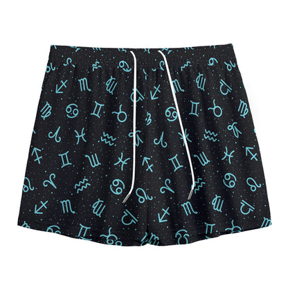 Blue Zodiac Symbols Pattern Print Mesh Shorts