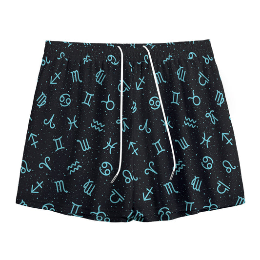 Blue Zodiac Symbols Pattern Print Mesh Shorts