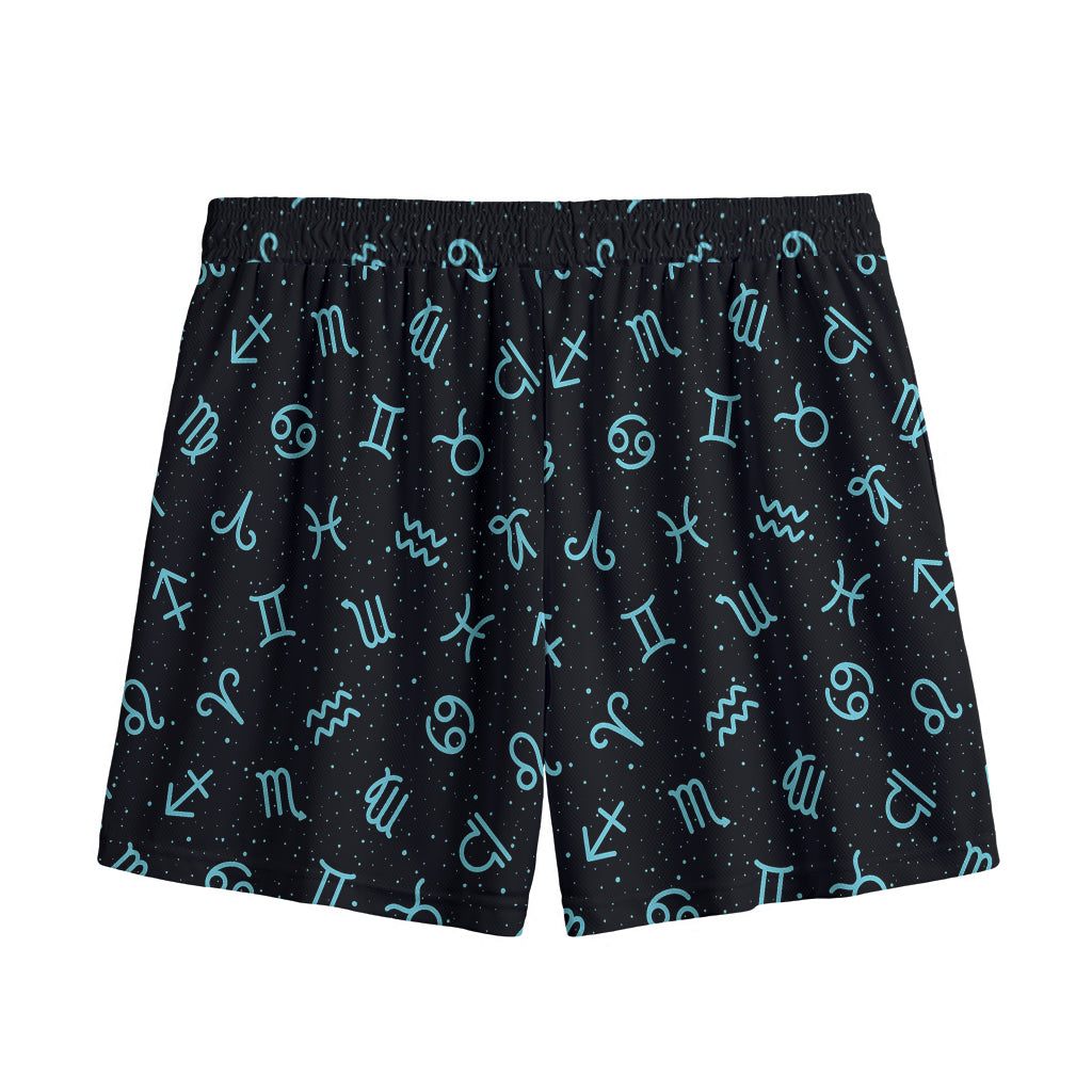 Blue Zodiac Symbols Pattern Print Mesh Shorts
