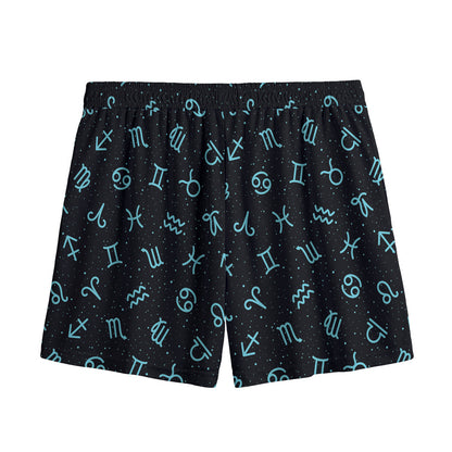 Blue Zodiac Symbols Pattern Print Mesh Shorts