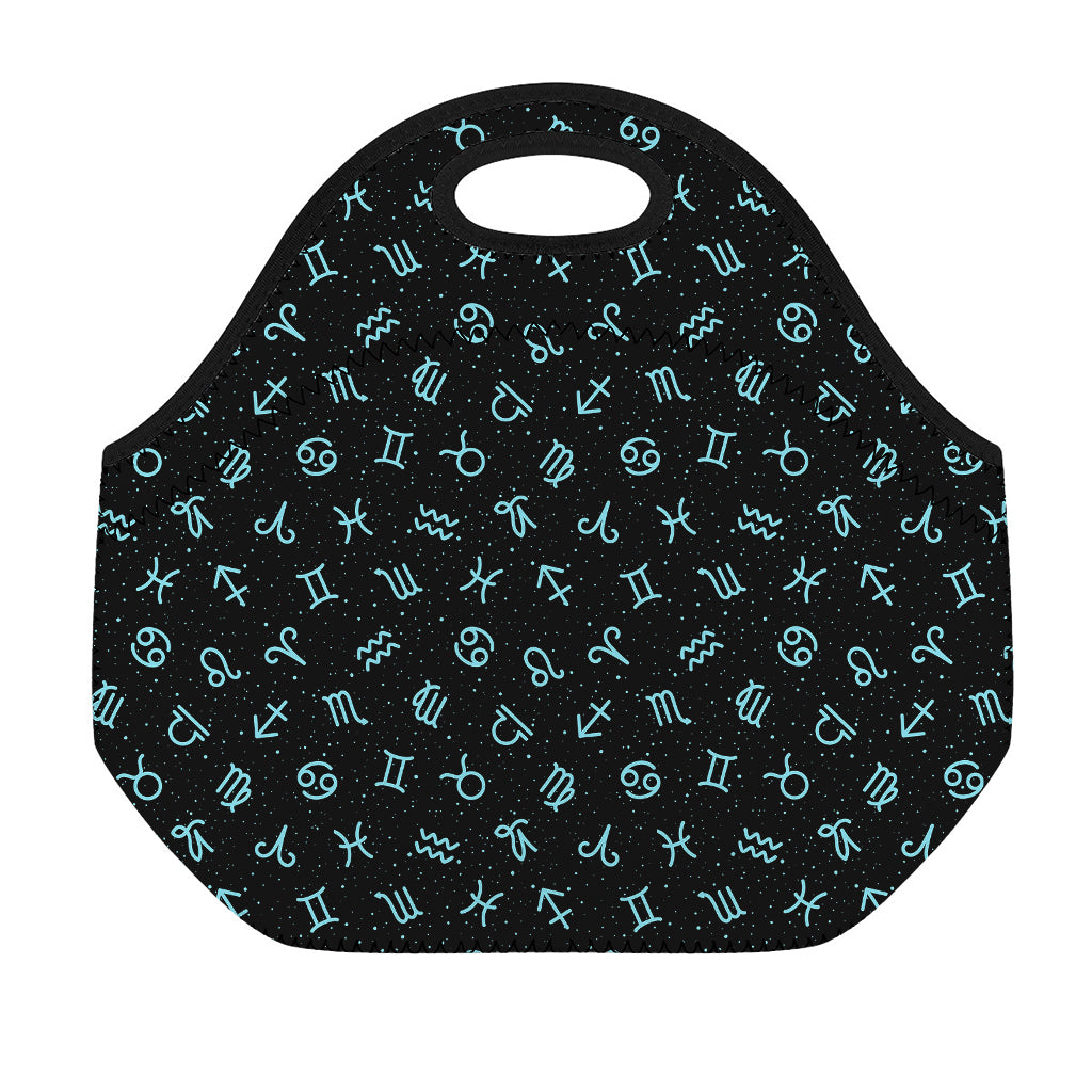 Blue Zodiac Symbols Pattern Print Neoprene Lunch Bag