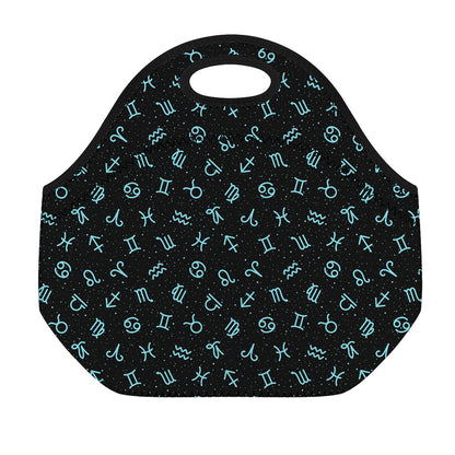 Blue Zodiac Symbols Pattern Print Neoprene Lunch Bag